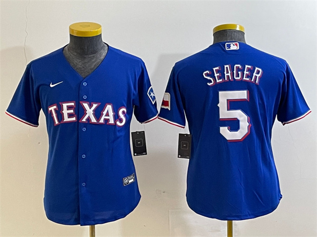 Youth Texas Rangers #5 Corey Seager Royal With Patch Stitched Baseball Jersey